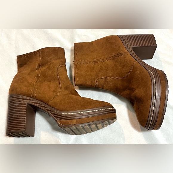 Sun + Stone Women’s Brown Suede Zip-Up Heeled Ankle Boots Size 9.5 - Picture 4 of 14